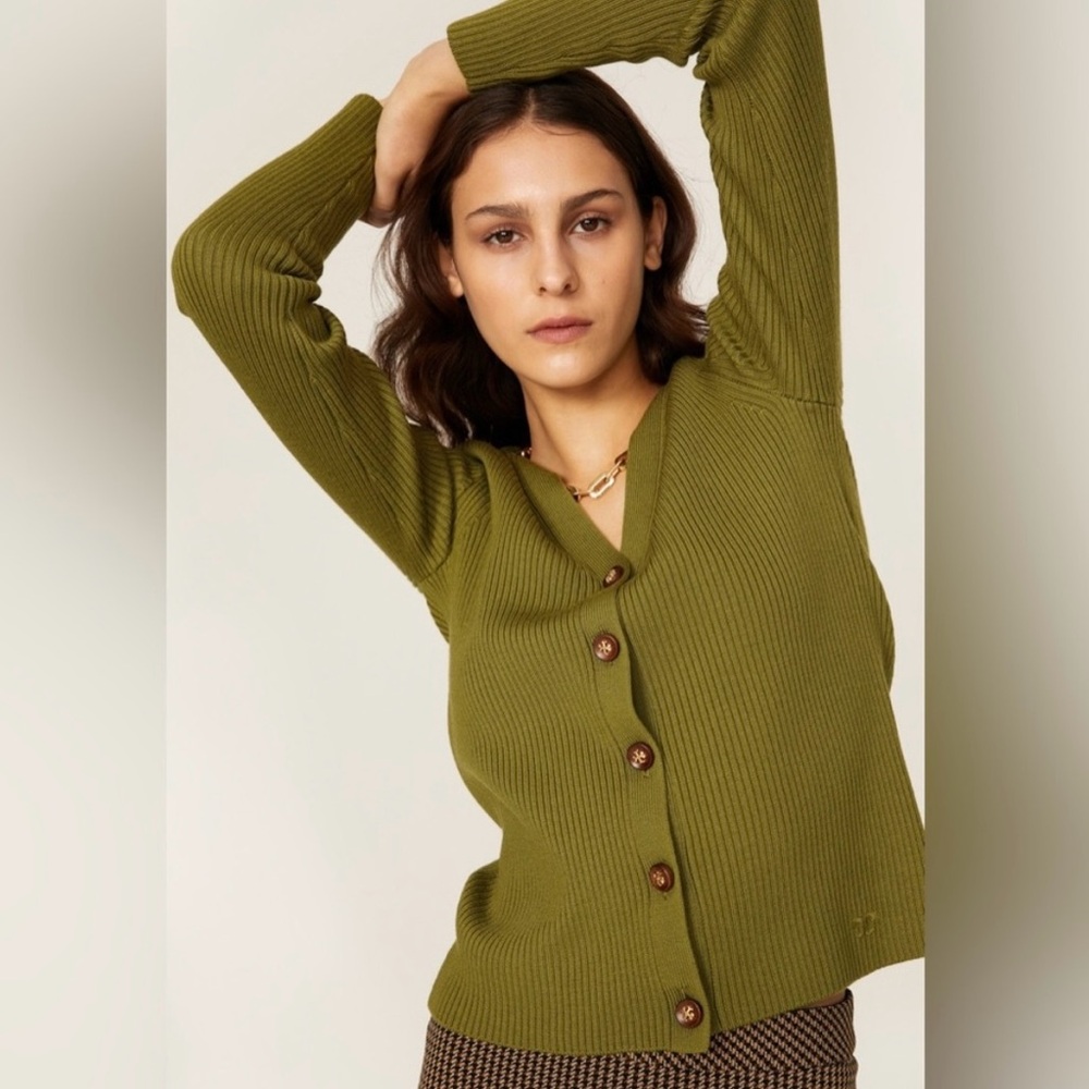 Tory Burch Ribbed Simone Cardigan Sweater - Medium